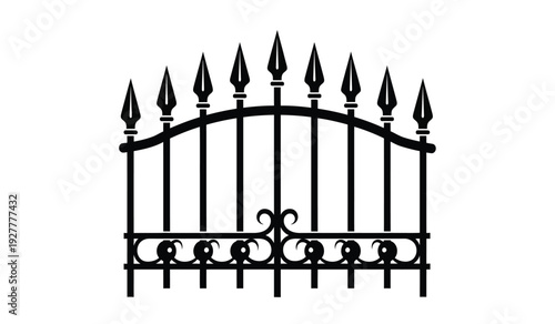 Black wrought iron gate with pointed tips and decorative scrollwork