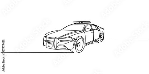 continuous one line drawing Police car vector illustration
