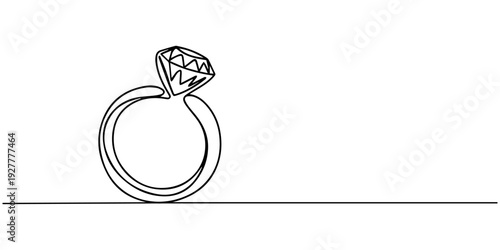 continuous one line drawing Diamond ring icon