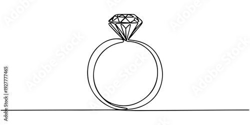 continuous one line drawing Diamond ring icon