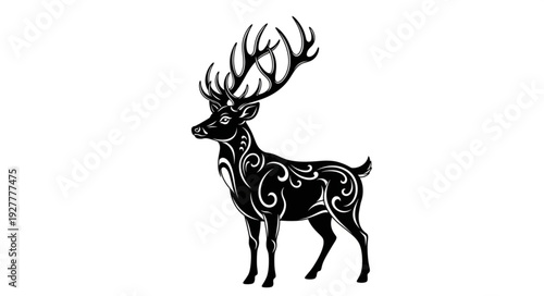Black and White Deer Illustration.