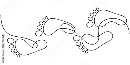 continuous one line drawing Footprints icon set