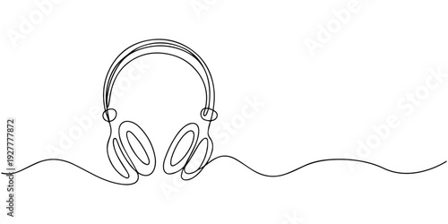 continuous one line drawing Headphones line icon