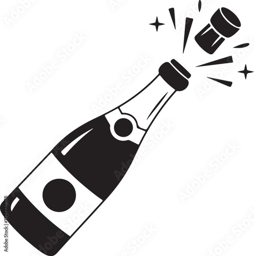 Champagne icon. Black silhouette of a champagne bottle. Iconography. Vector