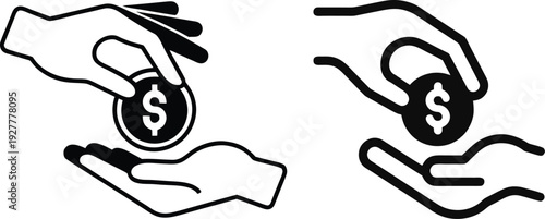 Money Exchange Hands Outline Vector Icon