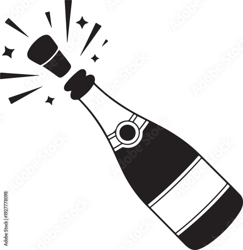 Champagne icon. Black silhouette of a champagne bottle. Iconography. Vector