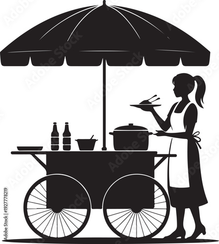 Charming female street food vendor silhouette illustration for business needs