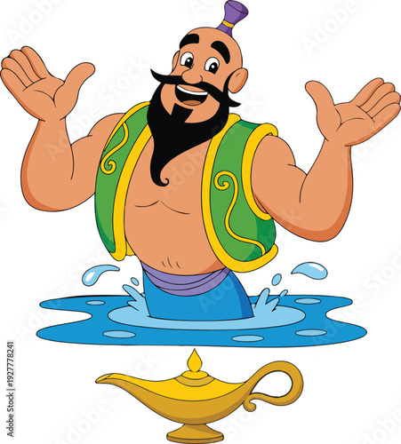 Magical Genie Appearing From Lamp, art work 