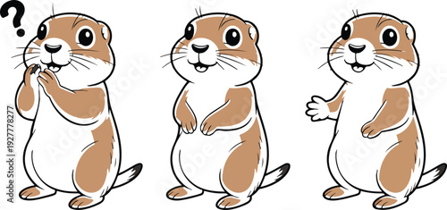Cute prairie dog character vector set with standing poses and expressive cartoon wild rodent mascot