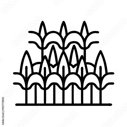 Abstract geometric illustration of multiple stylized plants or reeds in a row