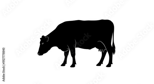 Black Cow Silhouette Standing Profile.