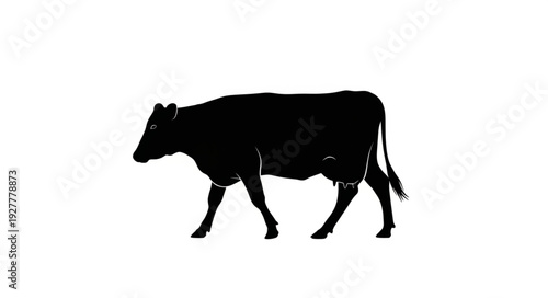 Black Cow Silhouette Walking Sideways.