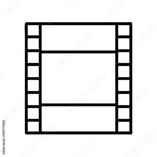 Film strip icon symbolizing cinema and movie production, a simple black and white graphic