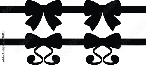 Elegant red gift ribbon bow set with golden trim for festive holiday celebration and packaging design isolated vector illustration