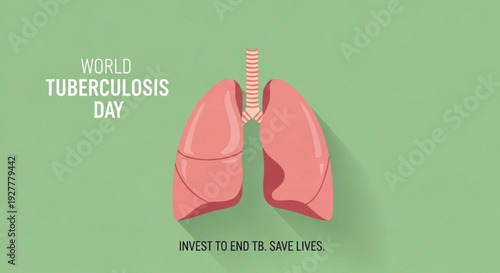 World tuberculosis day poster with lungs and slogan to invest and save lives on green background