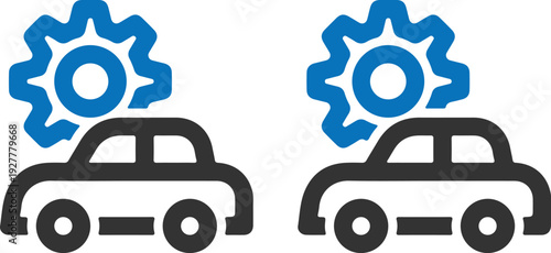 two black car bule gear sign vector icon set 