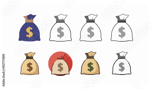 Money Bag Dollar Sack Icon Vector Set