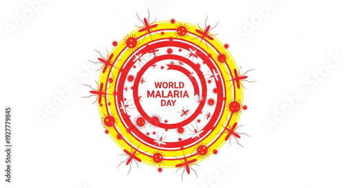World malaria day awareness symbol with red and yellow mosquito ring design on white background for health campaigns