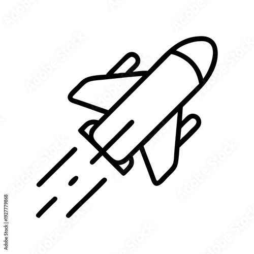 Rocket launching into space with speed lines, symbolizing speed, launch, startup, exploration, and progress, vector graphic.