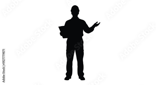 Silhouetted business professional presenting with a laptop and gesturing