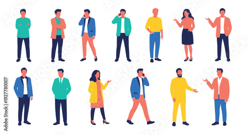 Diverse group of people in colorful flat vector illustration style