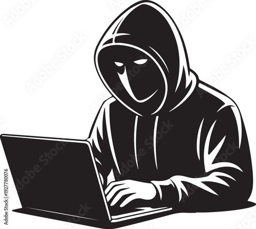 Computer hacker with laptop icon