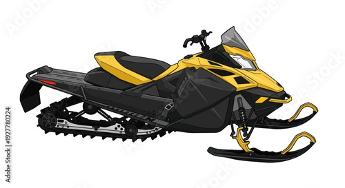 Modern yellow and black snowmobile vector illustration on white background.