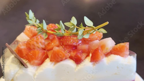 Strawberry cake in the shop.