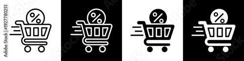 Discount Cart Line And Solid Icon In White And Black Background