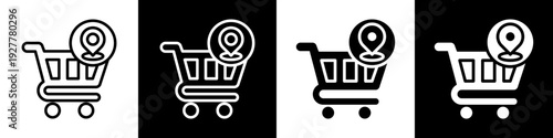 Store Location Line And Solid Icon In White And Black Background