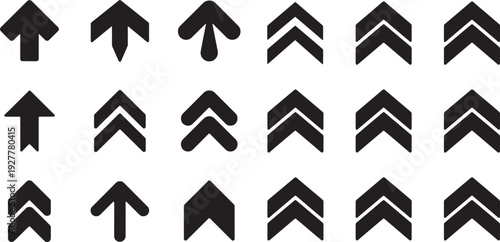 Black solid swipe up arrow vector icon set for social media stories and web interface navigation