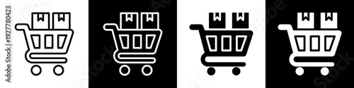 Shopping Cart Line And Solid Icon In White And Black Background