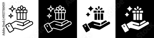 Gift Reward Line And Solid Icon In White And Black Background