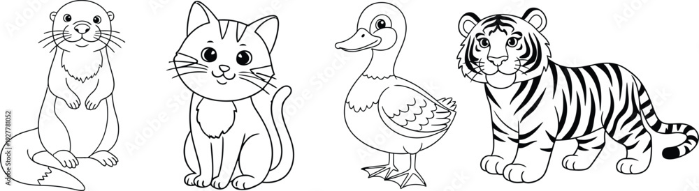 Fototapeta premium Cute cartoon animals line drawings