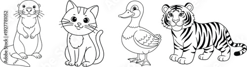Cute cartoon animals line drawings