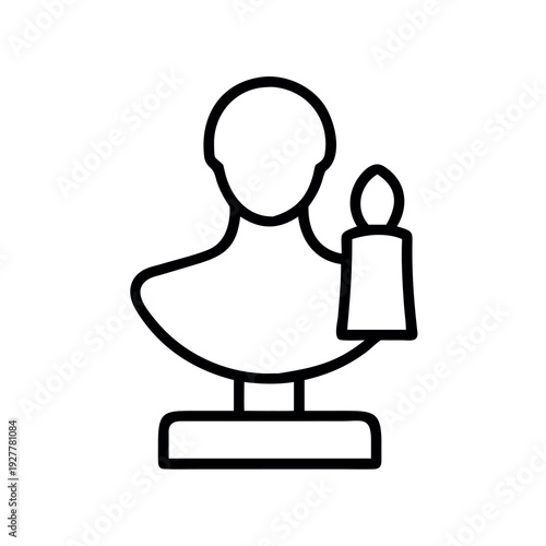Bust sculpture holding a candle, ancient art and wisdom concept icon