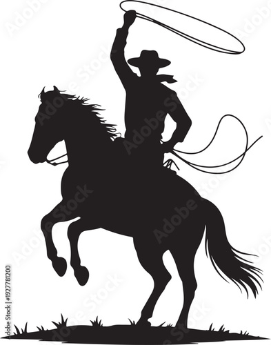 Cowboy with lasso in his hand on galloping horse
