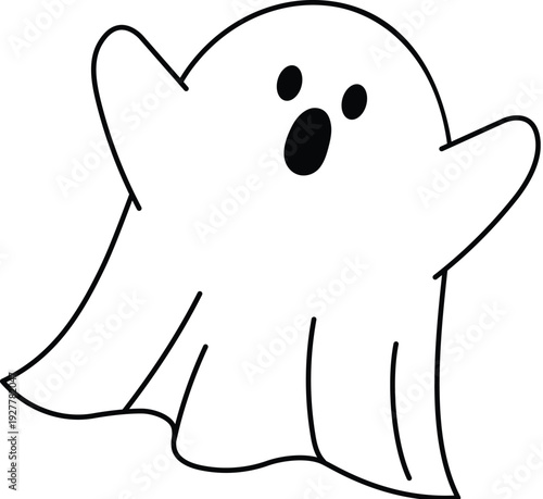 Haunted white ghost tricking, Cute sheet ghost cartoon illustration
