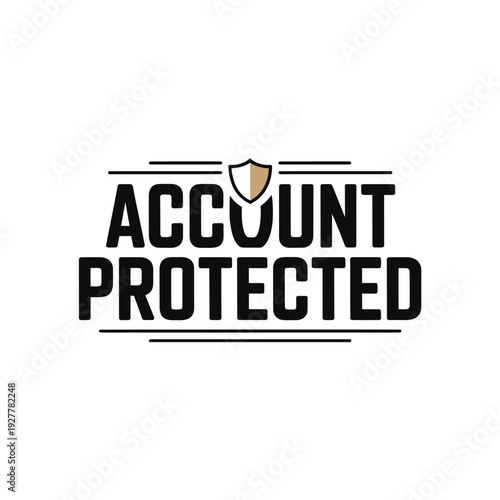 A protected account logo with a shield on a white background