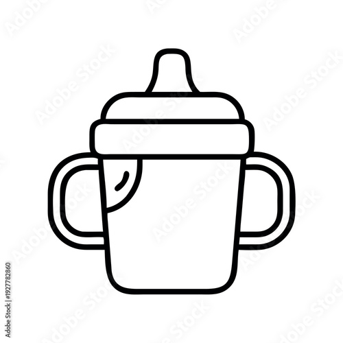 Simple line art icon of a baby sippy cup with handles