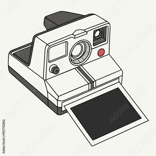 Vintage Polaroid Camera Illustration with Open Film Door