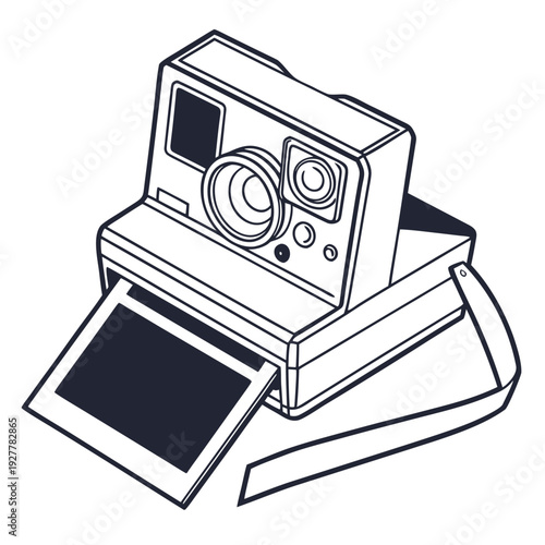 Vintage Polaroid Camera Ejecting Printed Photo Illustration