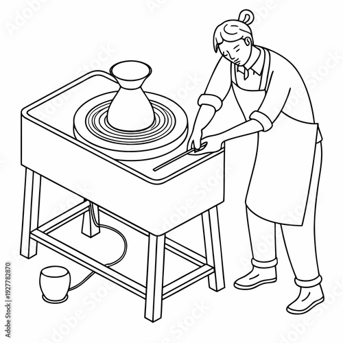 Woman Shaping Clay on Pottery Wheel in Studio
