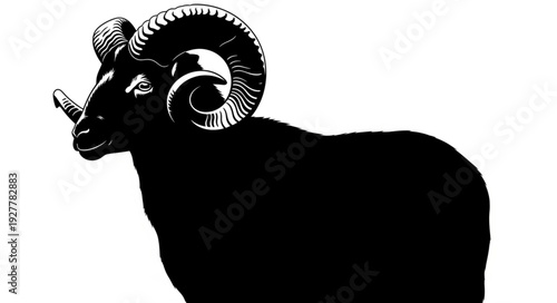Black Ram Silhouette with Horns.