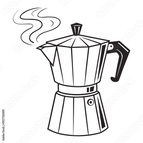 Hot Coffee Steaming from Classic Stovetop Moka Pot Illustration