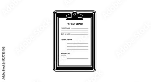 Patient Chart on Clipboard Vector Icon for Medical Record Keeping.