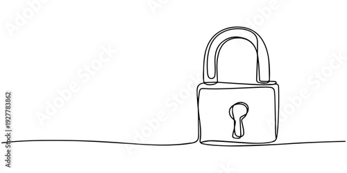 Continuous one line drawing of padlock single line of lock padlock continuous line art vector outline, Continuous one line drawing of padlock single line of lock padlock continuous line art vector
