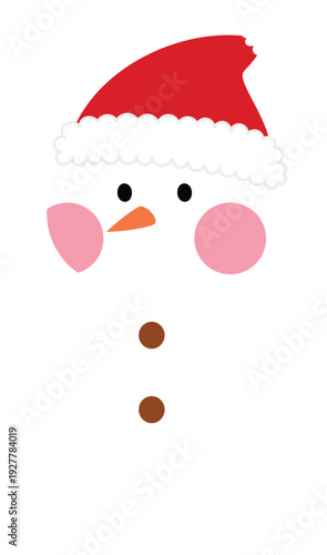 Cute rosy cheek snowman wearing red hat, Whimsical blush snowman cartoon with Santa hat illustration
