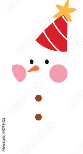 Cute rosy cheek snowman wearing birthday hat, Happy blush snowman cartoon with red party hat illustration