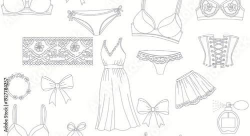 Seamless vector pattern of feminine lingerie and fashion accessories